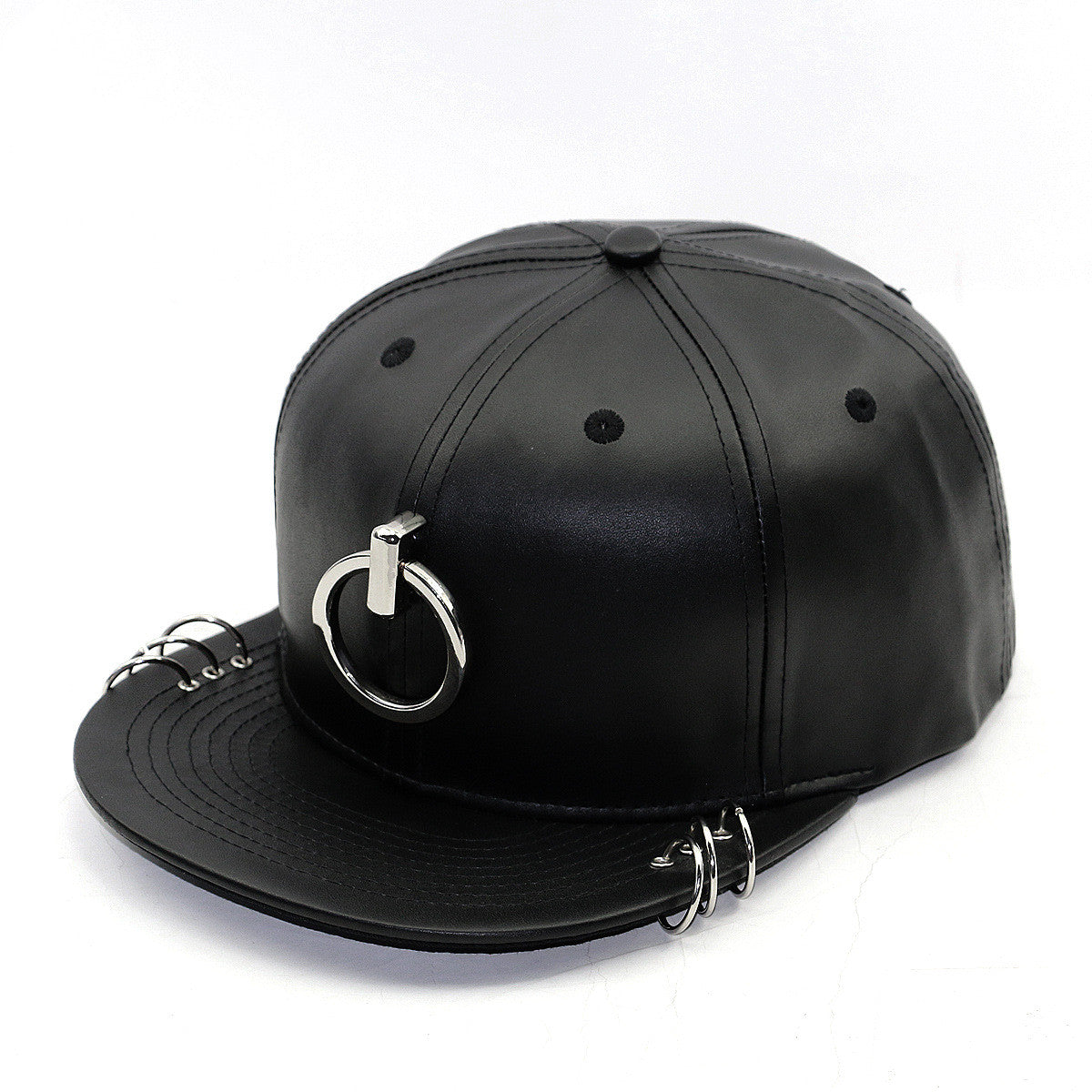 Men&#39;s Winter Fashion Trendy Korean Personality Silver Hoop Flat-brimmed Cap Hip Hop Hat