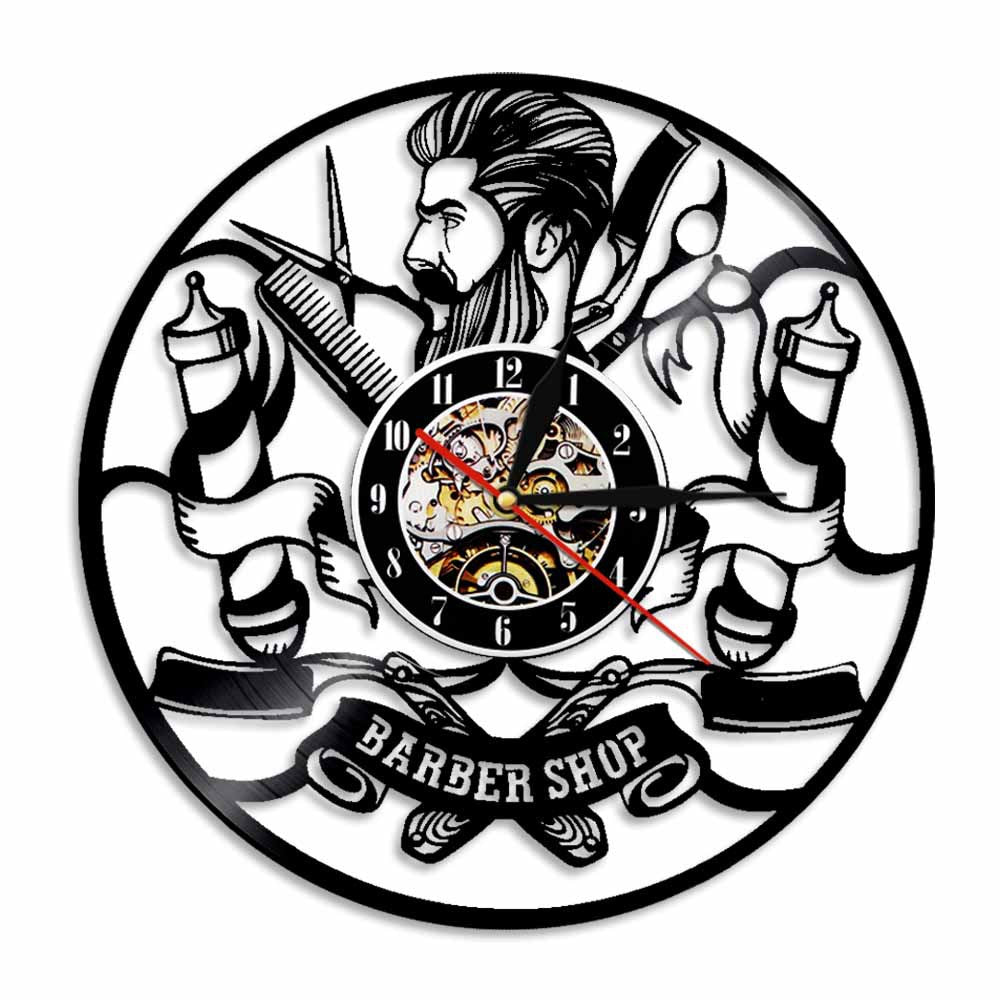 Black Gum Wall Clock Barber Gentleman Beard Vinyl