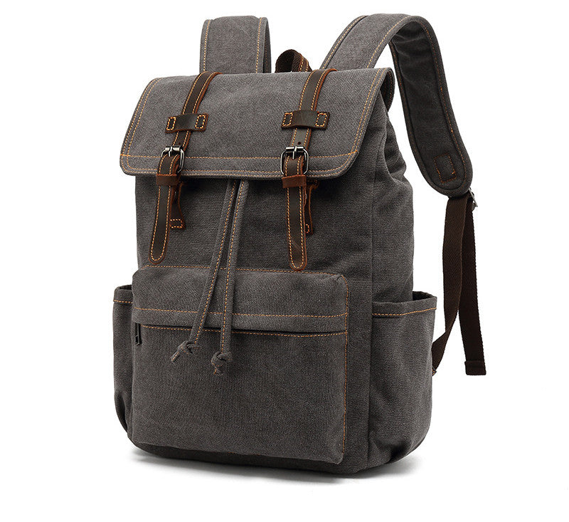 Men&#39;s Backpack Vintage Crazy Horse Leather Outdoor Travel Canvas Bag