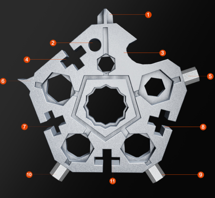 Multi-function Pentagonal Snow Wrench Tool Key Pendant
