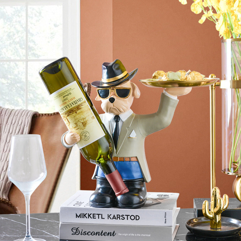 Creative Nordic French Fighting Dog Tray Home Living Room Wine Rack