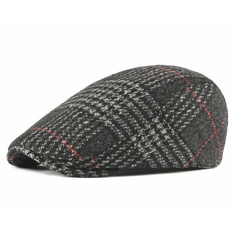 Winter Woolen Men&#39;s Beret Korean Style Plaid Peaked Cap