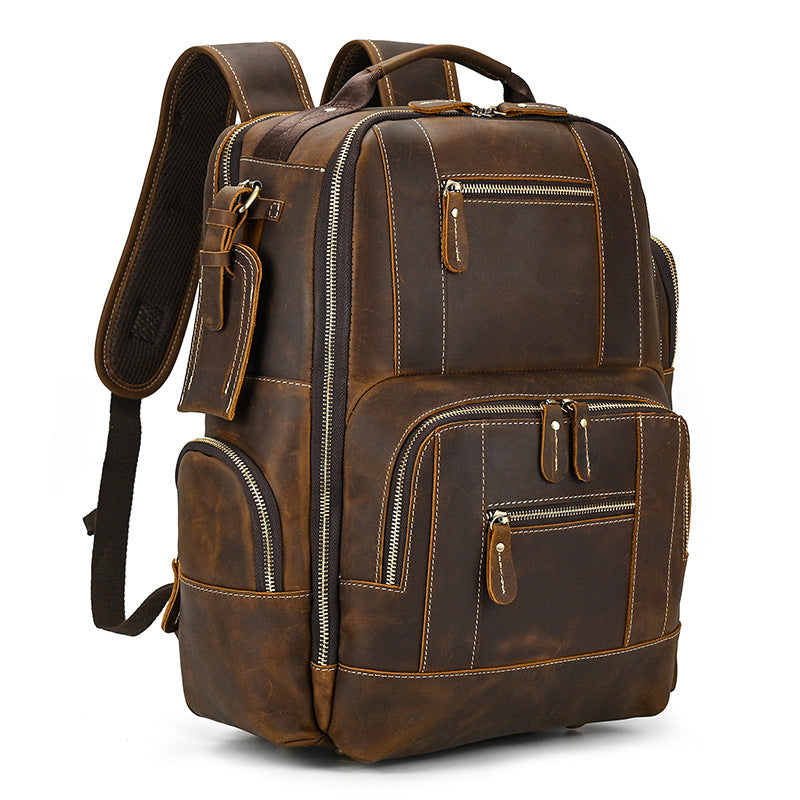 Men&#39;s Retro Backpack Student School Bag Large Capacity Leather Backpack