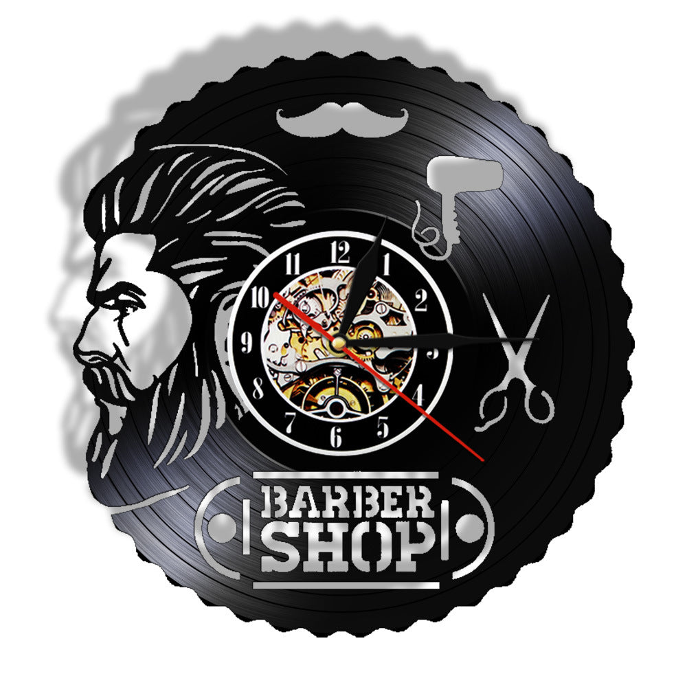 Black Gum Wall Clock Barber Gentleman Beard Vinyl