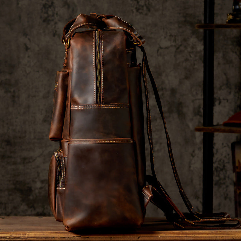 Men&#39;s Retro Crazy Horse Leather Backpack