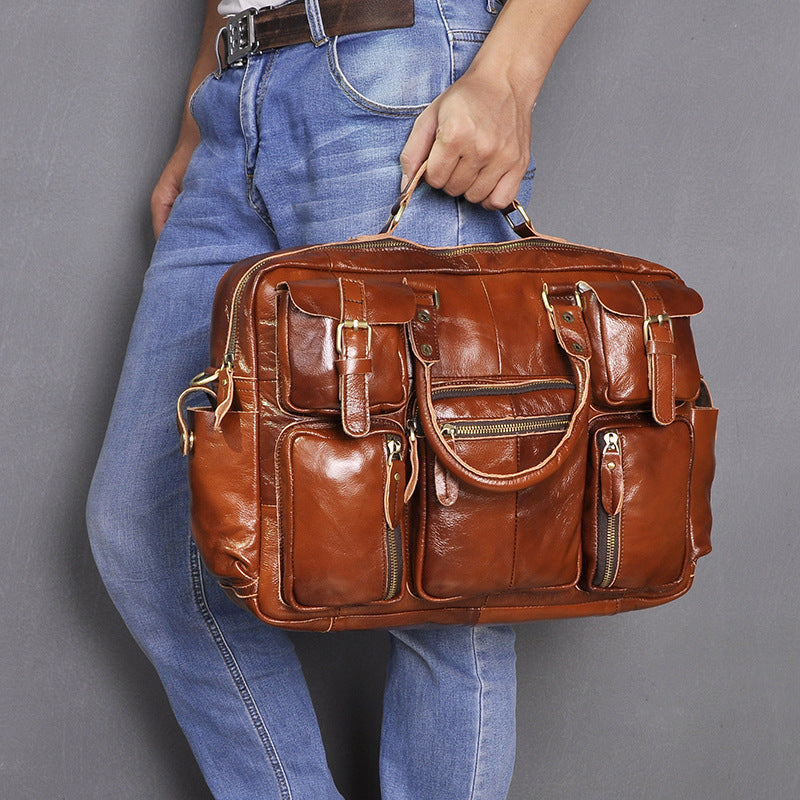 First Layer Cowhide Men&#39;s 16-inch Large-capacity Briefcase