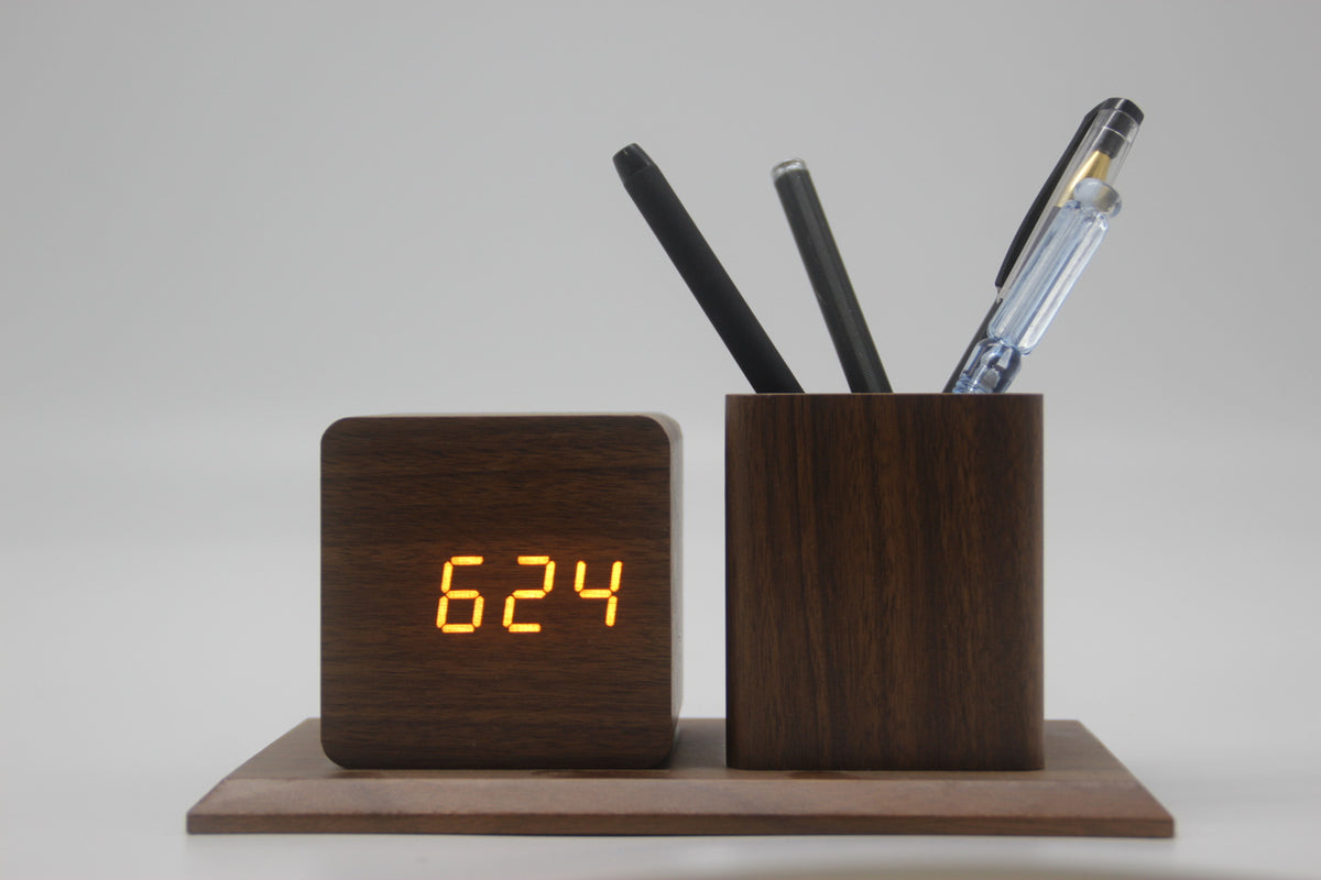 Fashion Led Wood Pen Holder Alarm Clock Student Digital Mute