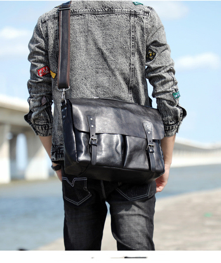 Men&#39;s First Layer Cowhide Briefcase Leather Handbag