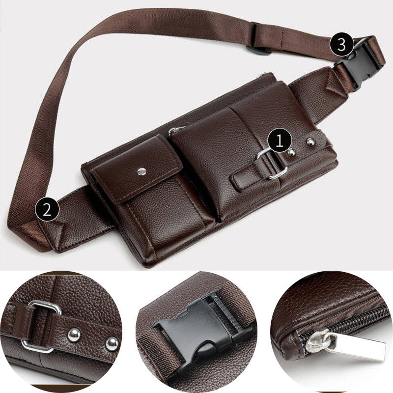 Men&#39;s Belt Bag Classic Solid Color PU Leather Waist Bag Outdoor Leisure Travel Fanny Pack Purse