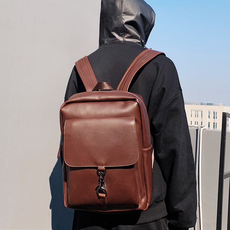 Korean Fashion Men&#39;s Retro Crazy Horse Leather Backpack