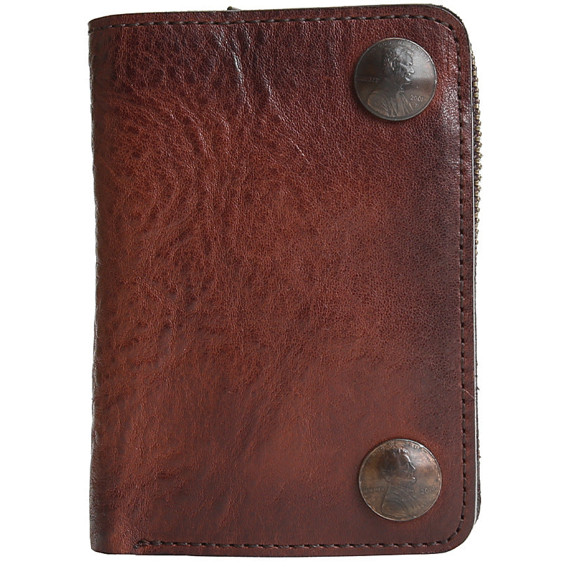Men&#39;s High-end Short Wallet Buckle Top Layer Cowhide