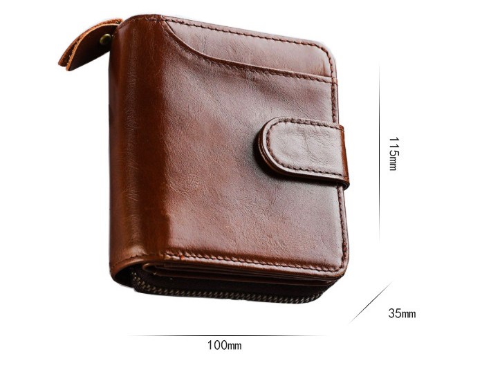 Leather Men&#39;s First Layer Short Wallet Multiple Card Slots