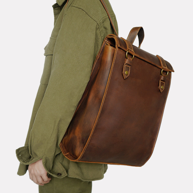 Men&#39;s Vintage Handmade Genuine Leather Backpack