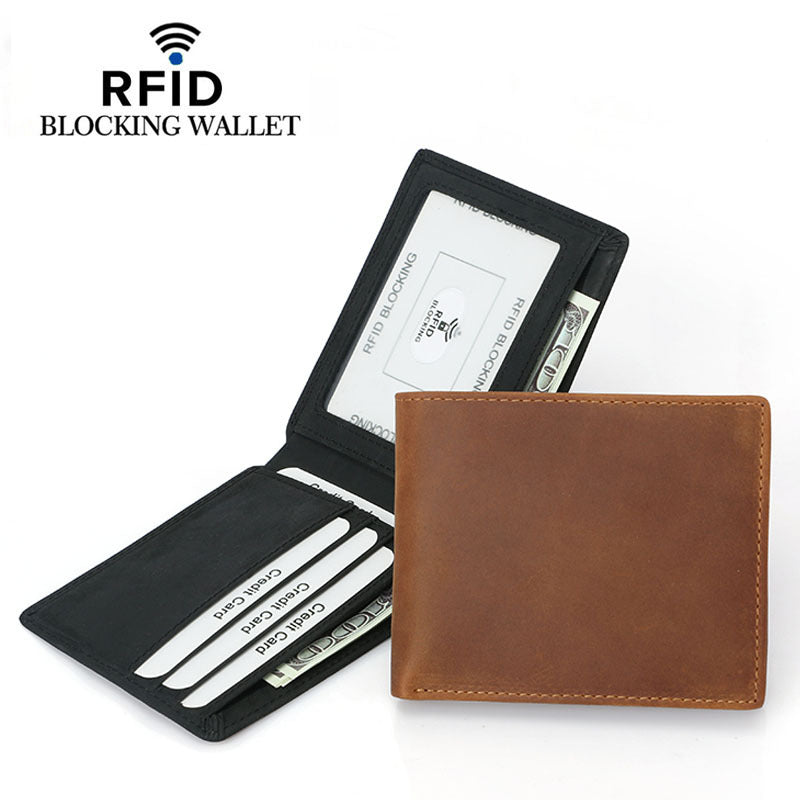 RFID Leather Bifold Retro Men&#39;s Wallet