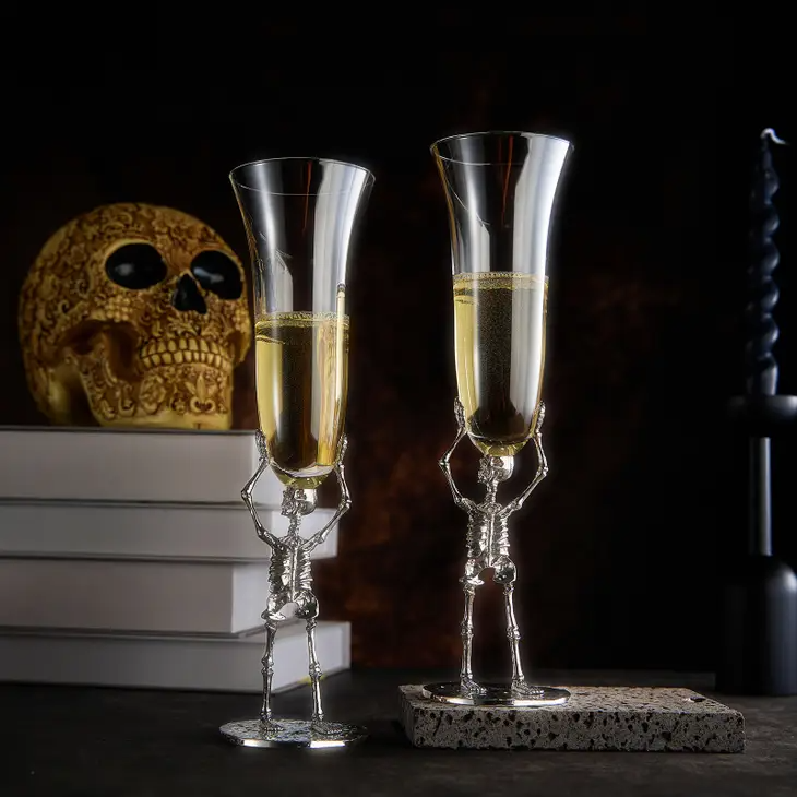 Stemmed Skeleton Champagne Flute Glass | Set of 2 | 7.5oz