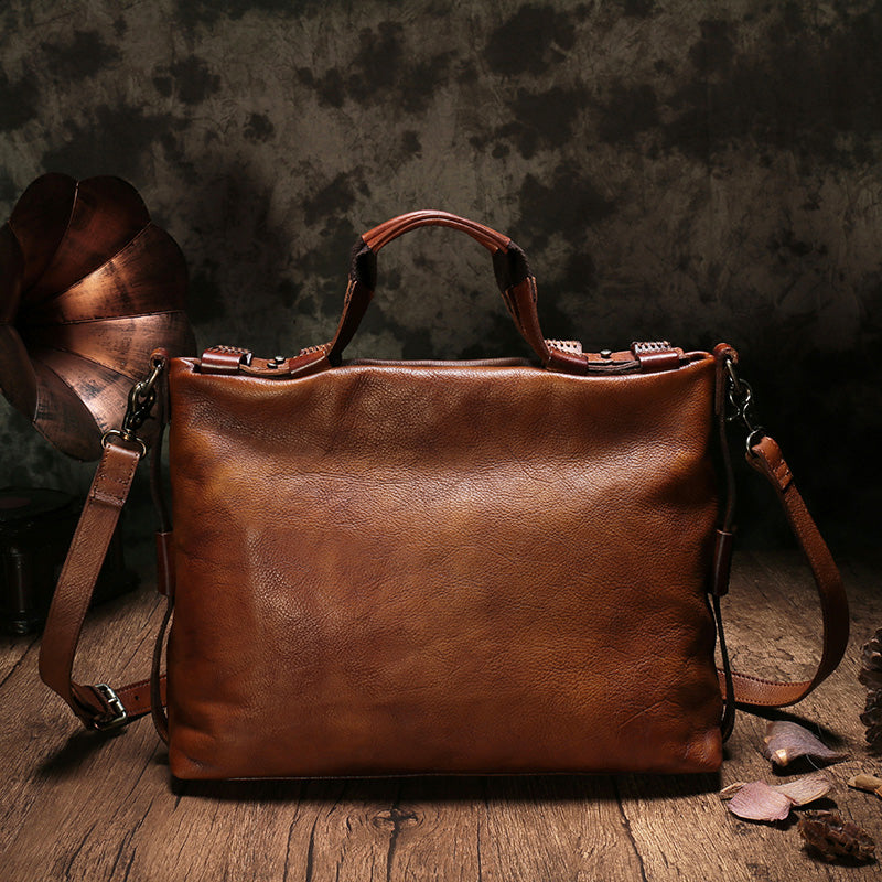 Men&#39;s Vegetable Tanned Leather One Shoulder Messenger Bag