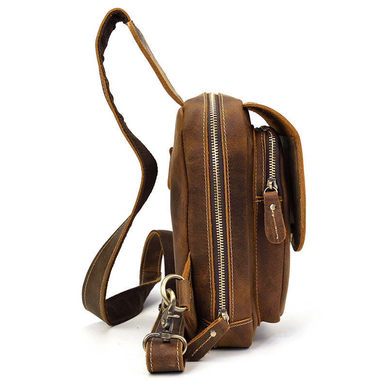 Men&#39;s Leather Chest Sports Shoulder Messenger Bag