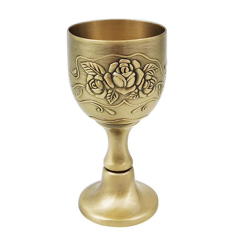 European Style Three-dimensional Carved Handmade Copperware Crafts Wine Set Copper Wine Glass Mini Goblet White Wine Glass