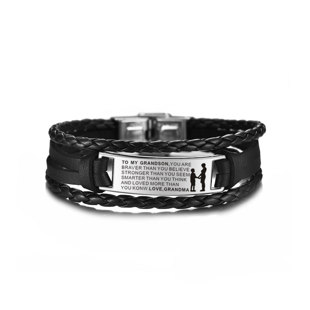 To My Son Leather Bracelet Stainless Steel Corrosion LOVE GRAND