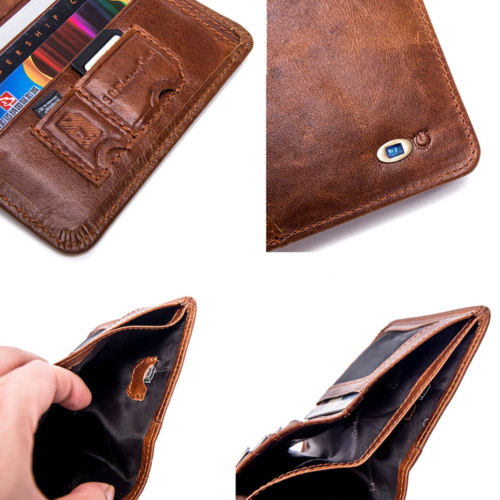 Men&#39;s Leather Multi-card Smart Anti-lost Wallet