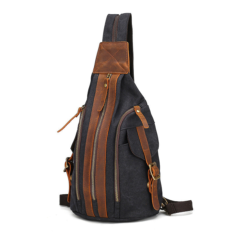 Back New Retro Chest Bag Men&#39;s Crazy Horse Leather Canvas Bag