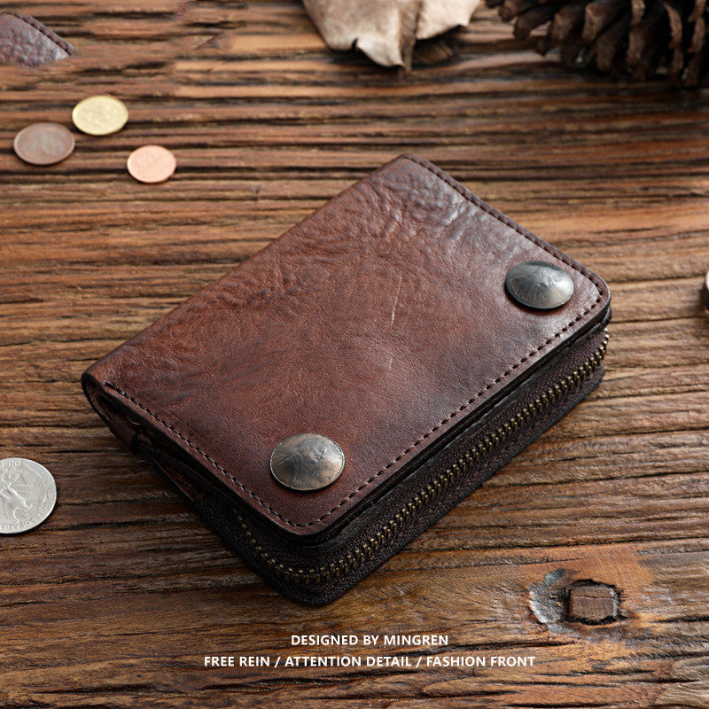 Men&#39;s High-end Short Wallet Buckle Top Layer Cowhide