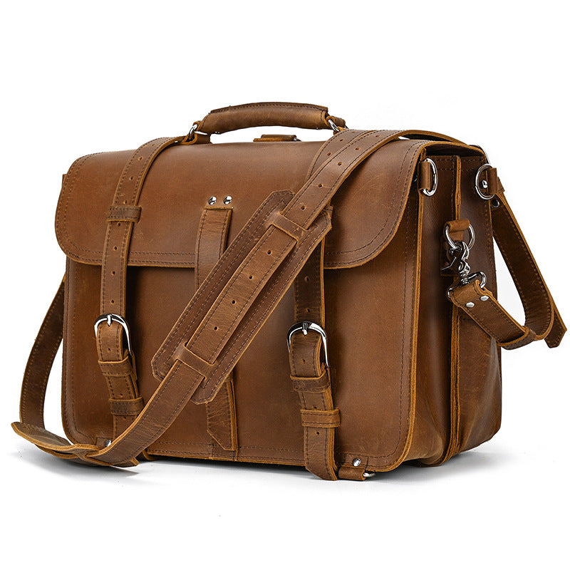Retro Travel Bag Men&#39;s Crazy Horse Leather Hand Luggage Bag