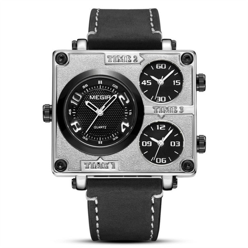 Watch Retro Fashion Square Multi-time Zone Sports Retro Leather Watch