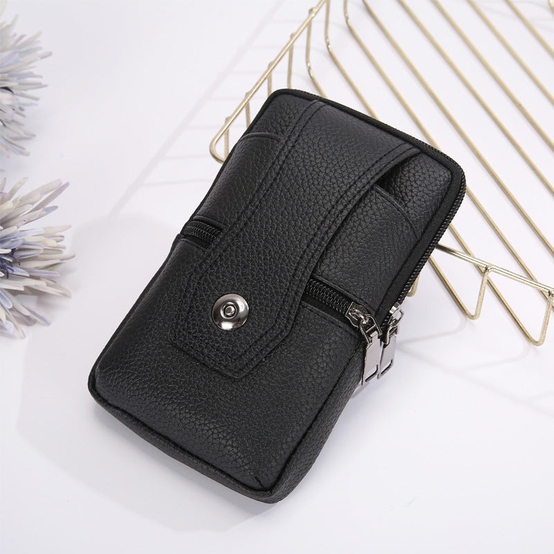 Men&#39;s Leather Phone Bag Eyelet Buckle Large Size Waterproof