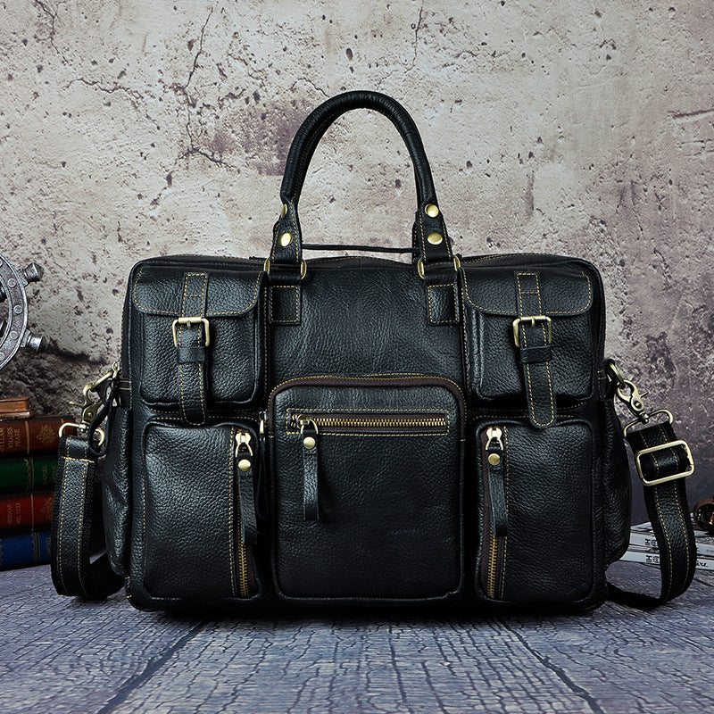 First Layer Cowhide Men&#39;s 16-inch Large-capacity Briefcase