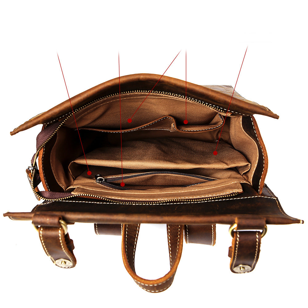 Fashionable And Simple Men&#39;s First Layer Cowhide Backpack