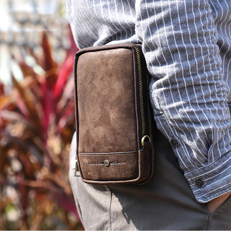 Cowhide Men&#39;s Shoulder Messenger Bag Men&#39;s Mobile Phone Belt Bag