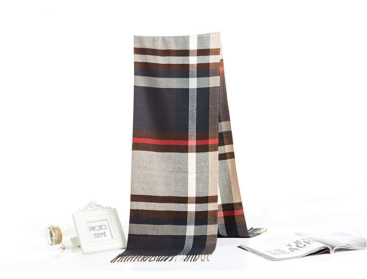 All-match Simple Men&#39;s Plaid Warm Scarf