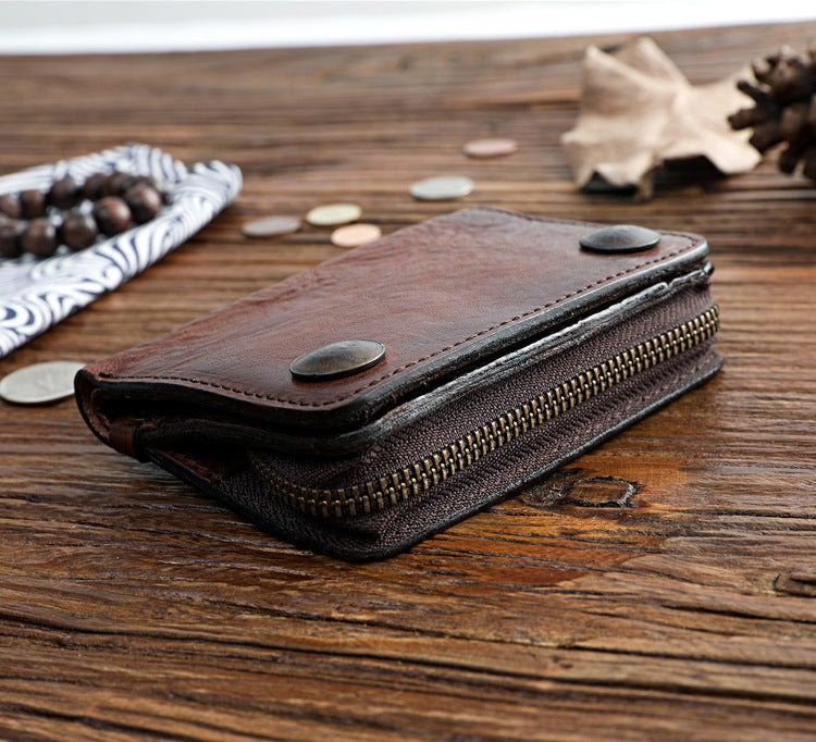 Men&#39;s High-end Short Wallet Buckle Top Layer Cowhide