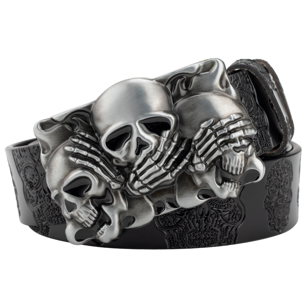 Skull Head Embossed With Two-story Bull&#39;s Head Belt