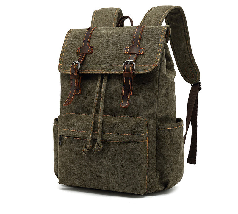 Men&#39;s Backpack Vintage Crazy Horse Leather Outdoor Travel Canvas Bag