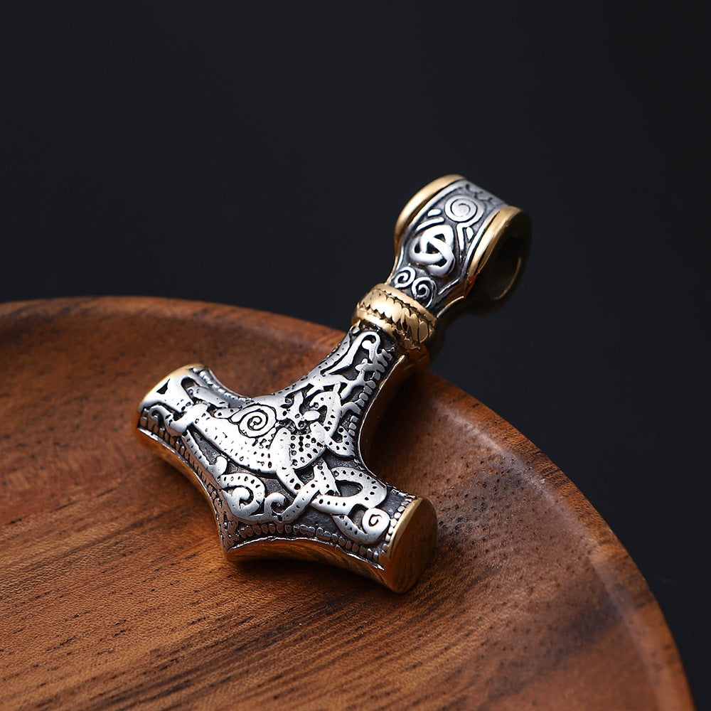 Stainless Steel Viking Thor&#39;s Hammer Pendant Gold