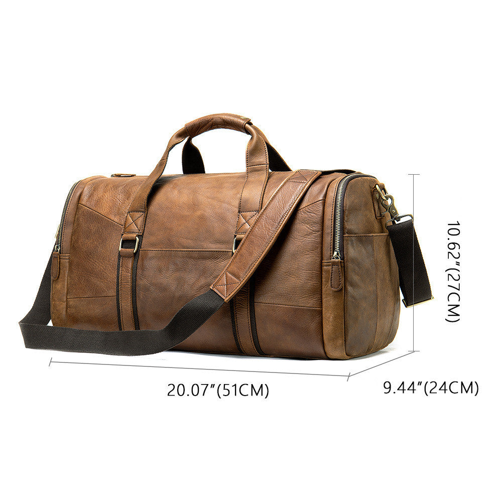 Genuine Leather Men&#39;s Business Travel Handbag Top Layer Cowhide One-shoulder Travel Bag Duffel Bag