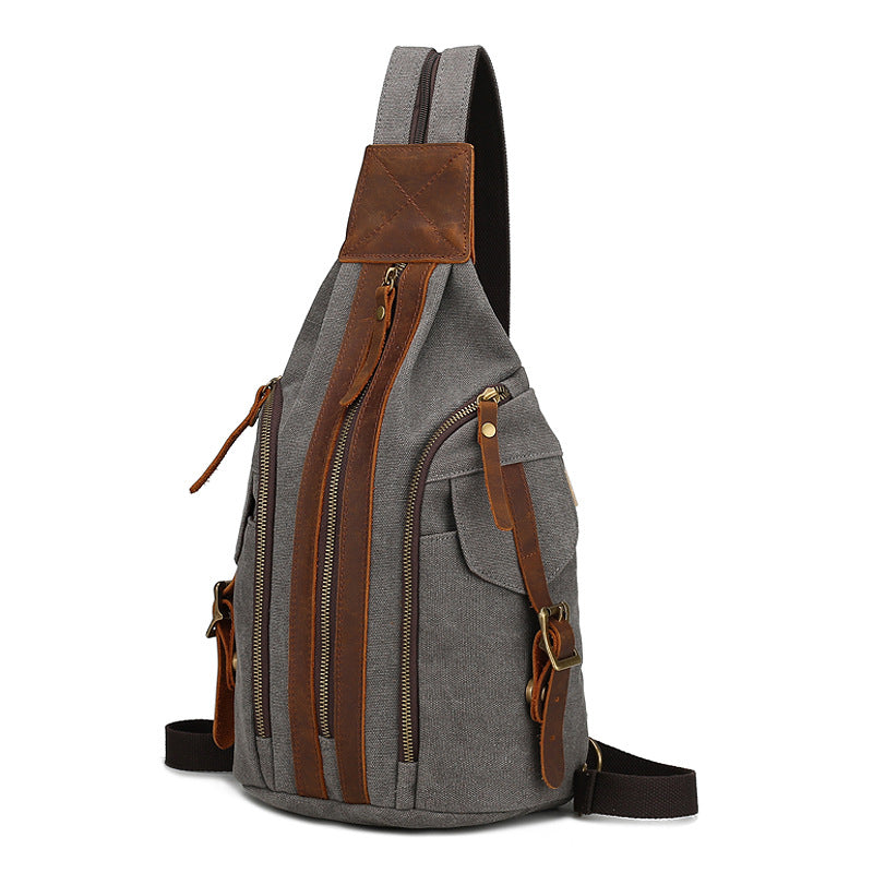 Back New Retro Chest Bag Men&#39;s Crazy Horse Leather Canvas Bag