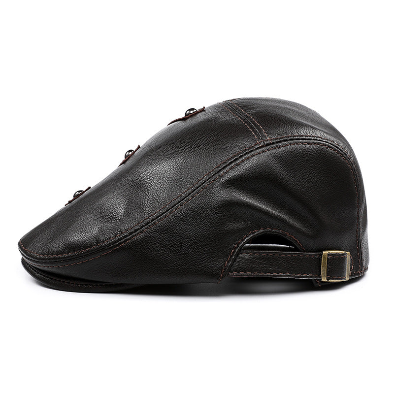 Autumn And Winter Genuine Leather Men&#39;s Middle-aged And Elderly Duck Tongue Korean Workers Monochrome Beret