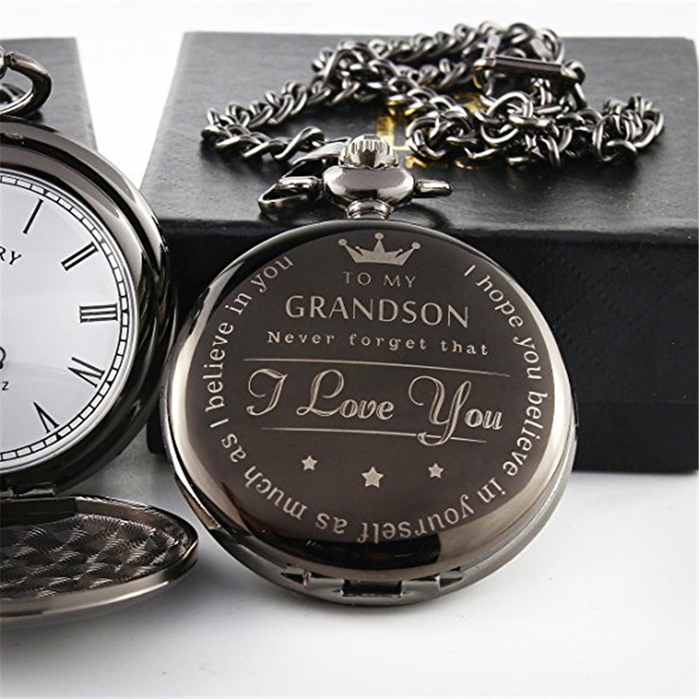 Fashion laser lettering series quartz pocket watch