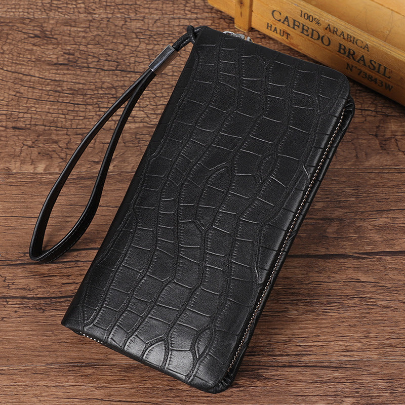 Men&#39;s Leather Long Zipper Multiple Card Slots Wallet
