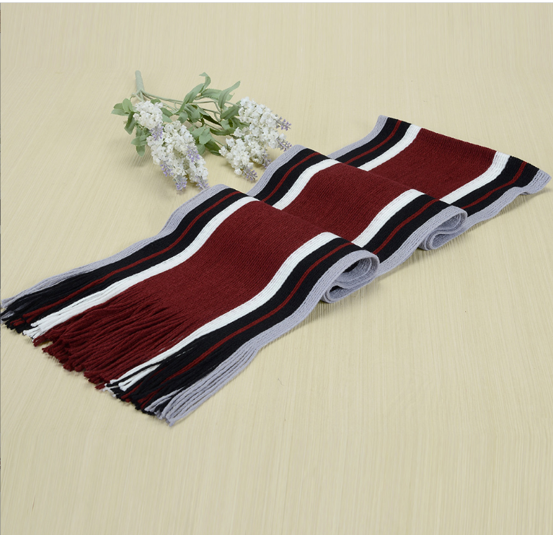 Knitted Warmth And Color Matching Striped Men&#39;s Scarf
