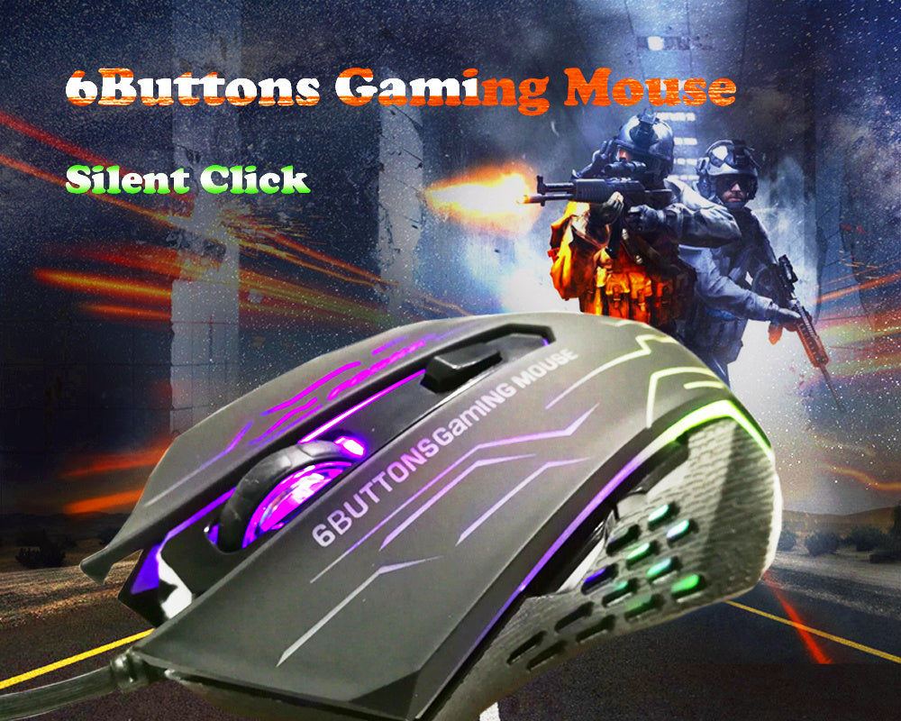 FORKA Silent Click USB Wired Gaming Mouse 6 Buttons 3200DPI