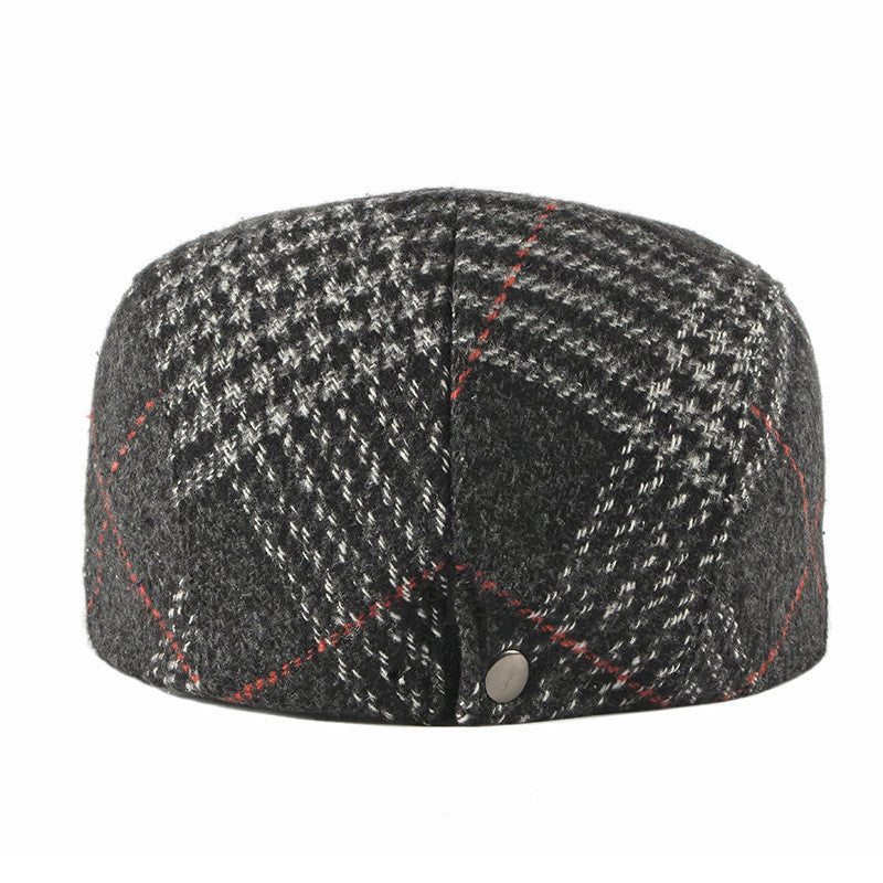 Winter Woolen Men&#39;s Beret Korean Style Plaid Peaked Cap