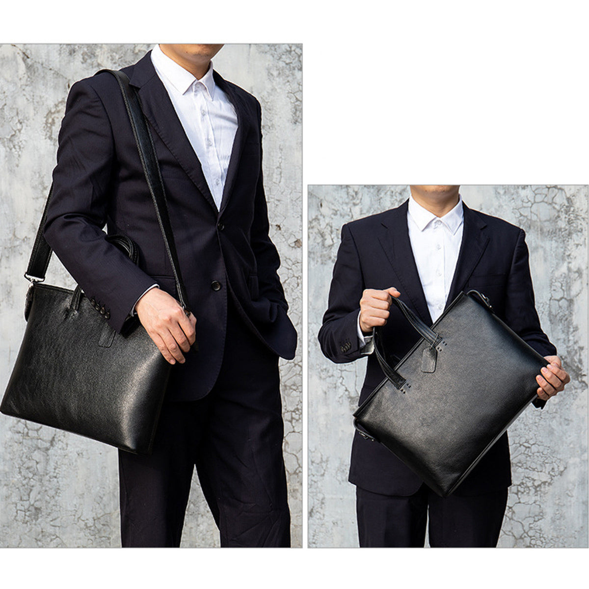 Men&#39;s Briefcase Business Casual First Layer Leather 14 Inch Portable