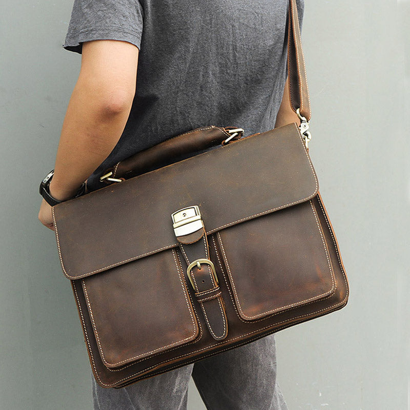 Leather Handbag Vintage Crazy Horse Leather Men&#39;s Briefcase