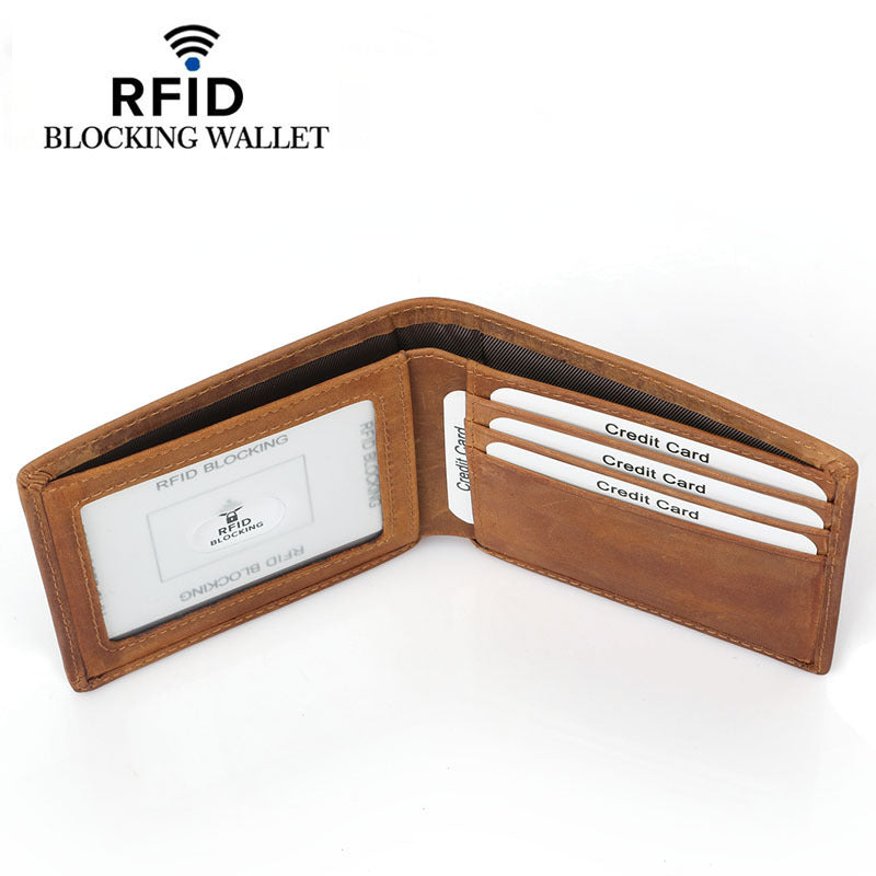 RFID Leather Bifold Retro Men&#39;s Wallet