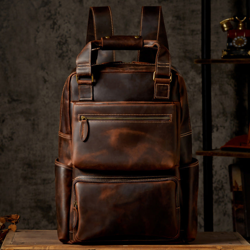 Men&#39;s Retro Crazy Horse Leather Backpack