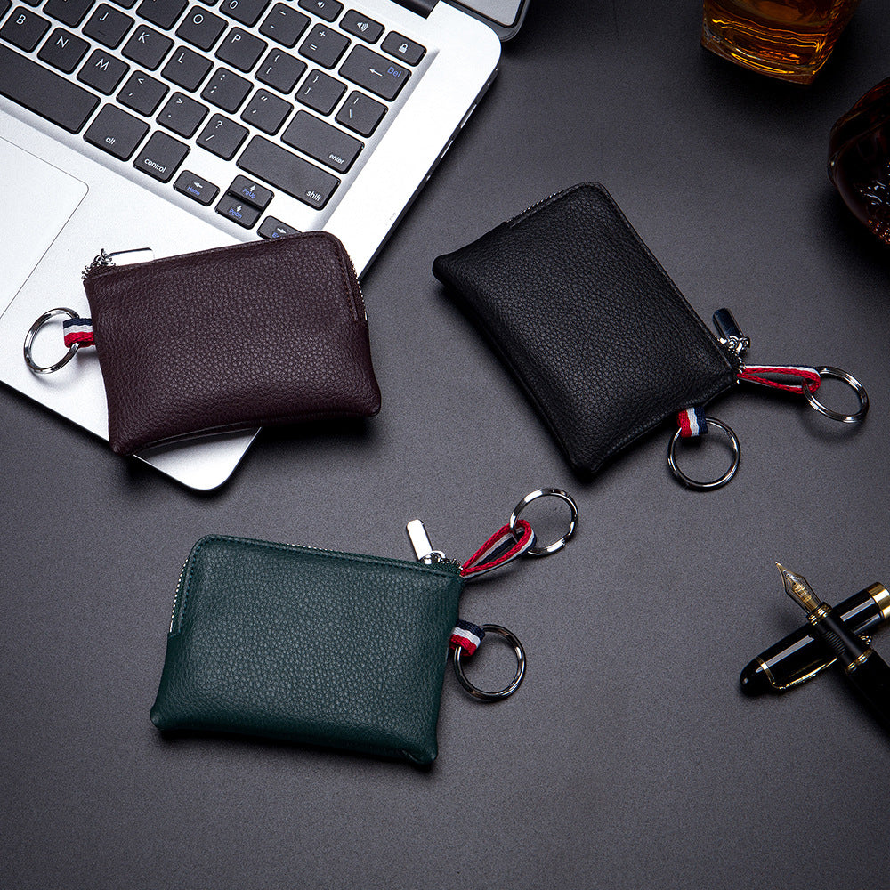 Men&#39;s Coin Purse European And American Leather Mini Wallet Soft Leather Zip Coin Driving License Key Case Card Holder Ultra-thin